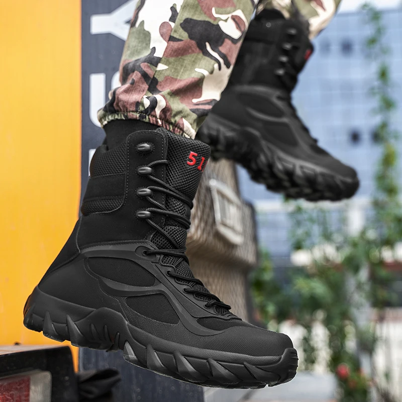 Waterproof Lightweight Army Jungle Boot for Men Botas Militares Working Boots With Steel Toe Safety Black High Ankle Combat Boot