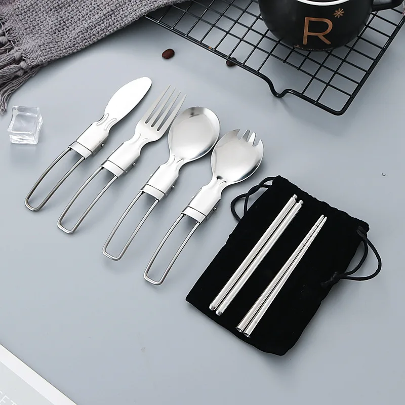 Promotion Travel Set Titanium Stainless Steel Other & Hiking Product Utensil Tool Spoon Camping Cutlery Bag