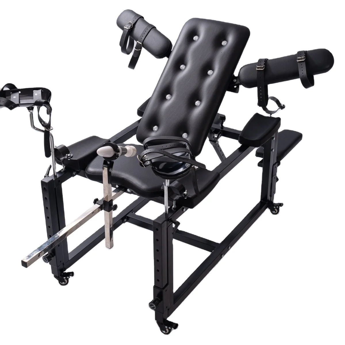 BDSM Sex Furniture Chair with AV Wand Holder Masturbation Cup Leg Spreader Restraint Handcuffs Bondage Chair with Sex Machine