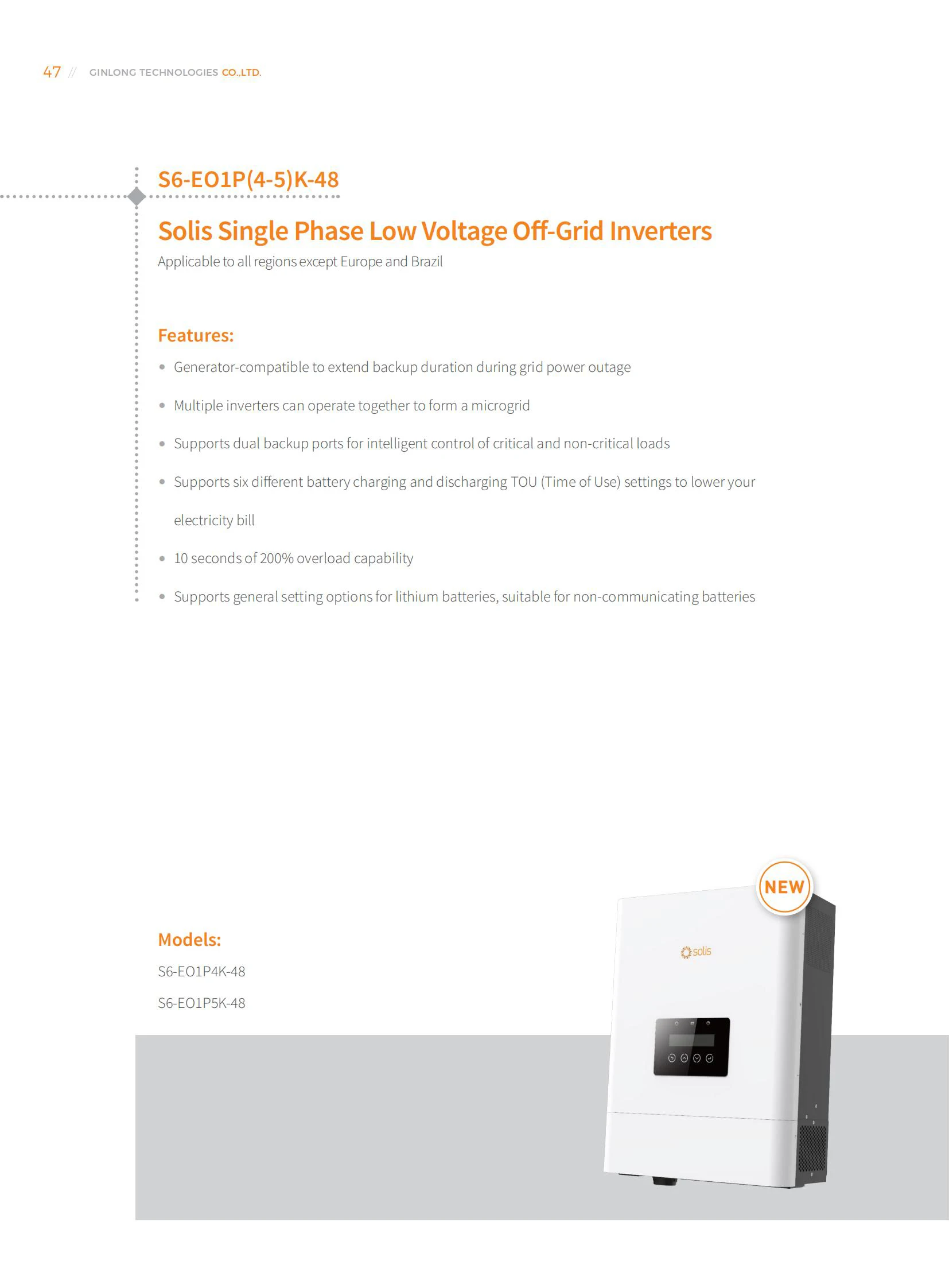 Solis 4Kw hybrid Inverter Off Grid S6-EO1P(4-5)K-48 Mini Micro Solies 5Kw Single Phase Hybrid Off-Grid Inverters