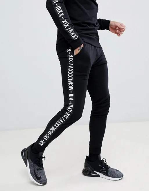 Hot sale customize logo premium cotton sweatsuit strapped printed logo mens regular fit anti-shrink tracksuits
