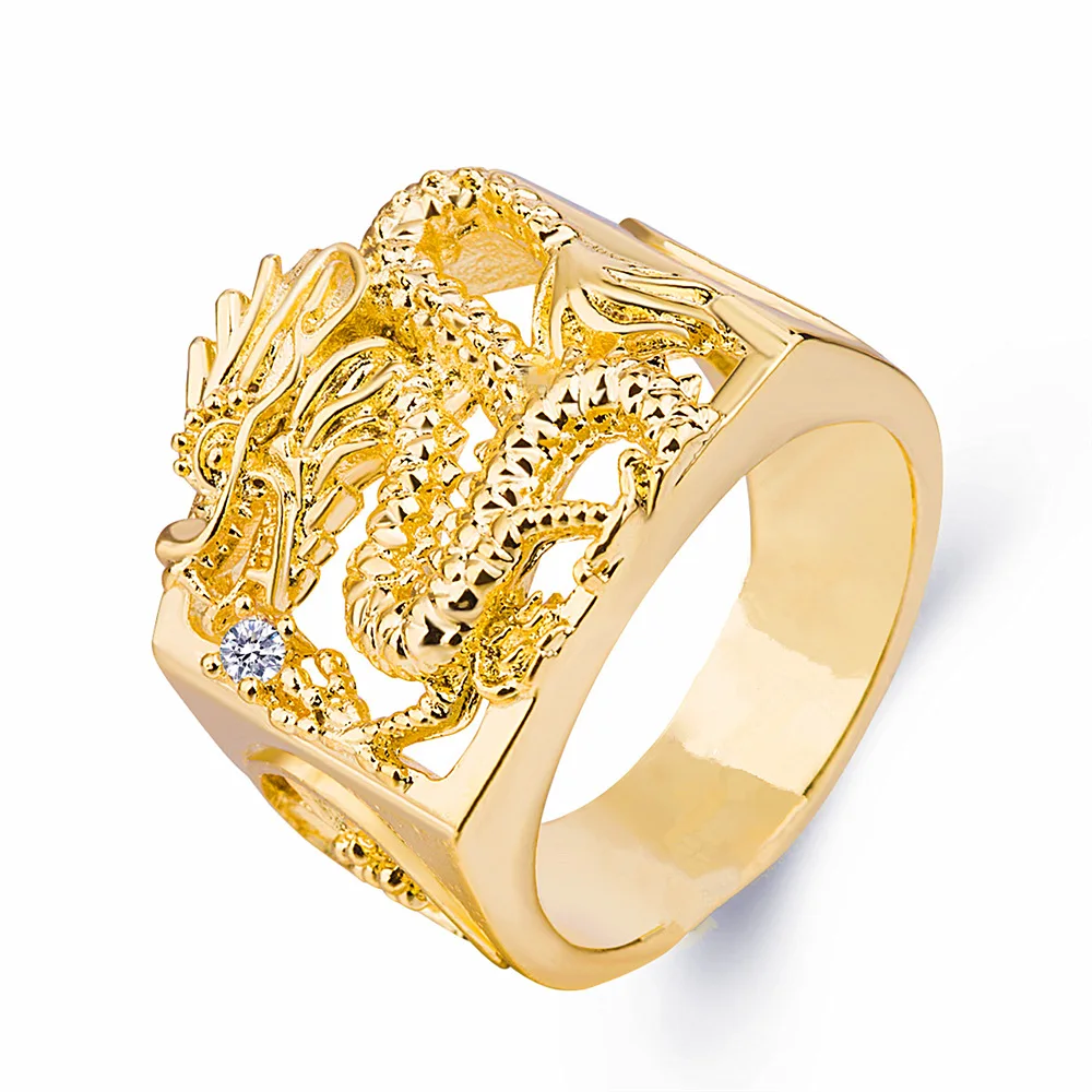 Dubai Gold Rings Chinese Dragon 24k Gold Plated Rings for Mens Jewelry