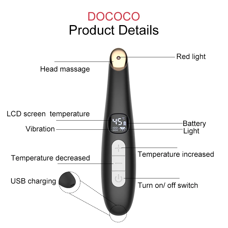 Eye massager wand Vibration Led Red Light Therapy Device Anti-aging Eye Massager For Eye Wrinkle Dark Circle Removal