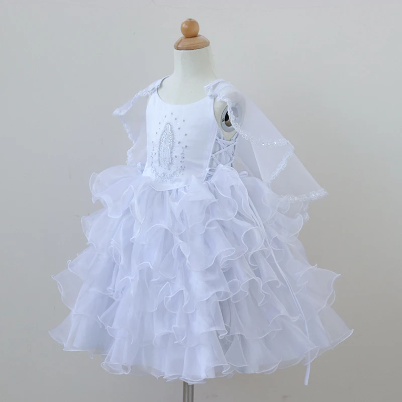 Manufacturer Embroidery Virgin White Ball Gown Beading Christening Dresses Baptism for Baby Girl