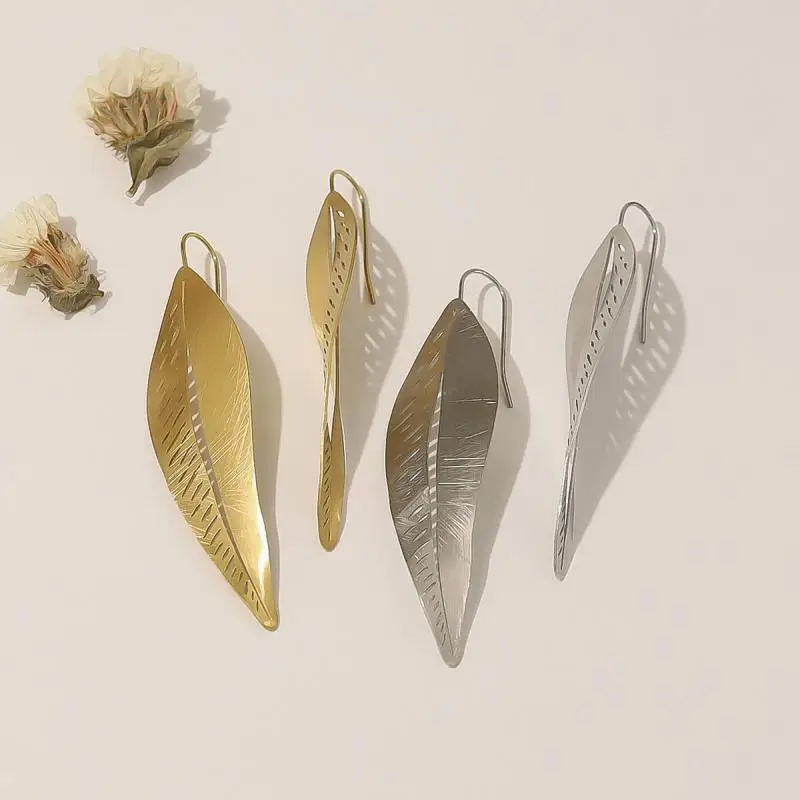 Fashion No Tarnish 316L 18K Gold Plated Stainless Steel Jewelry Feather Earrings For Women