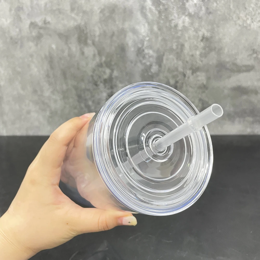 USA warehouse double walled clear snow globe glitter acrylic 25oz cups with lid and straw for snow globe and UV DTF wraps