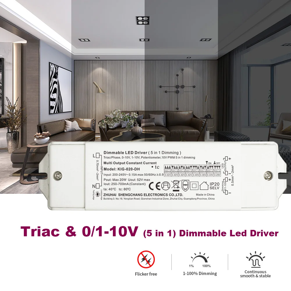Triac 0-10V Dimmable constant current LED driver 3V to 42Volt DC led transformer 600ma 700ma 20W for panel light