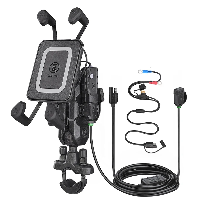 OSOPRO Aluminum Alloy Wireless Fast Charge motorcycle handlebar U-bolt Multi-X Wireless Mobile Phone Holder