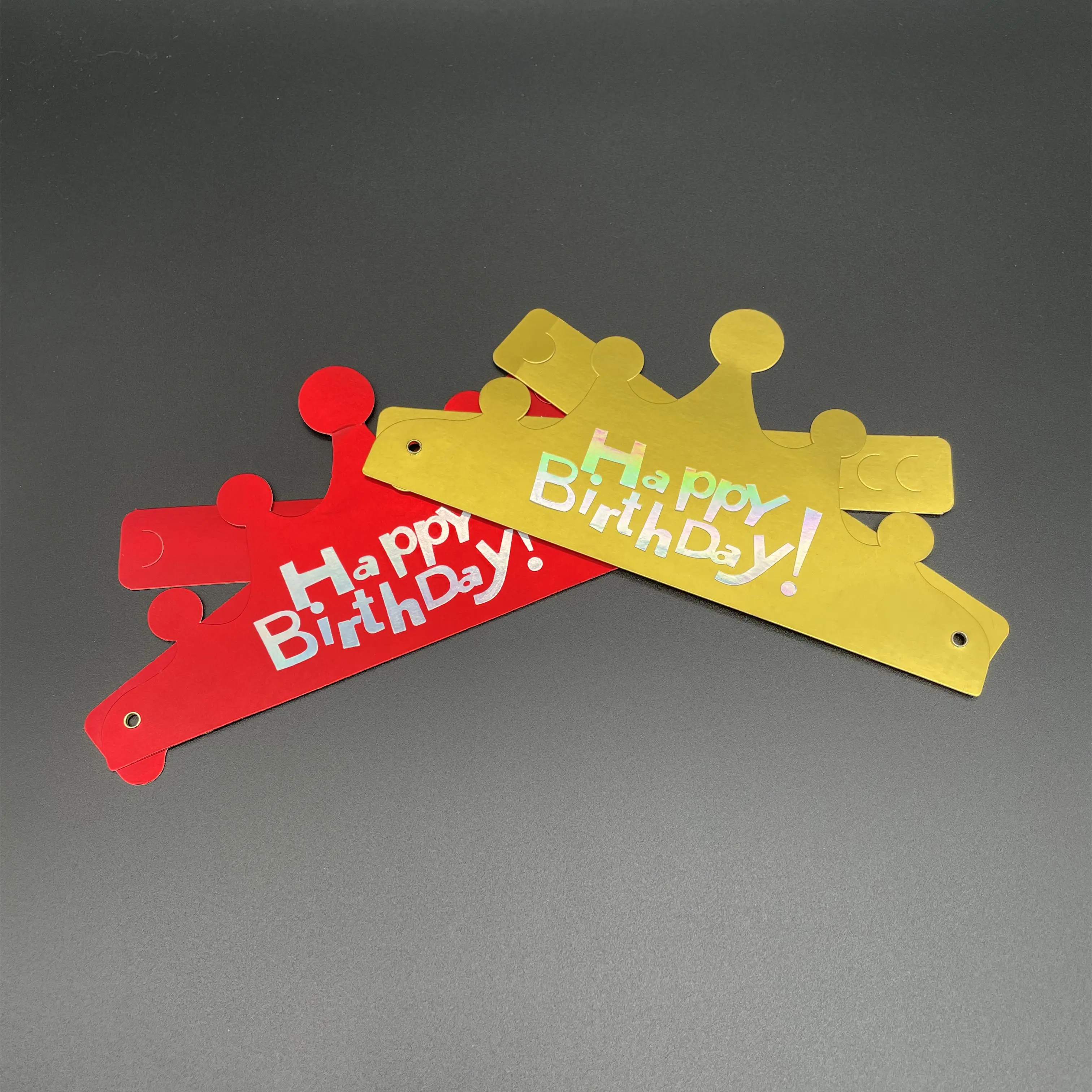 Children Party Happy Birthday Paper Decorative Red and Gold Crown party Hat