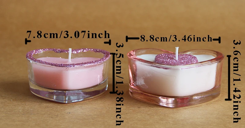 Pink Glass Glitter Rose Fragrance Customized Scented Heart Shaped Candles Wholesale
