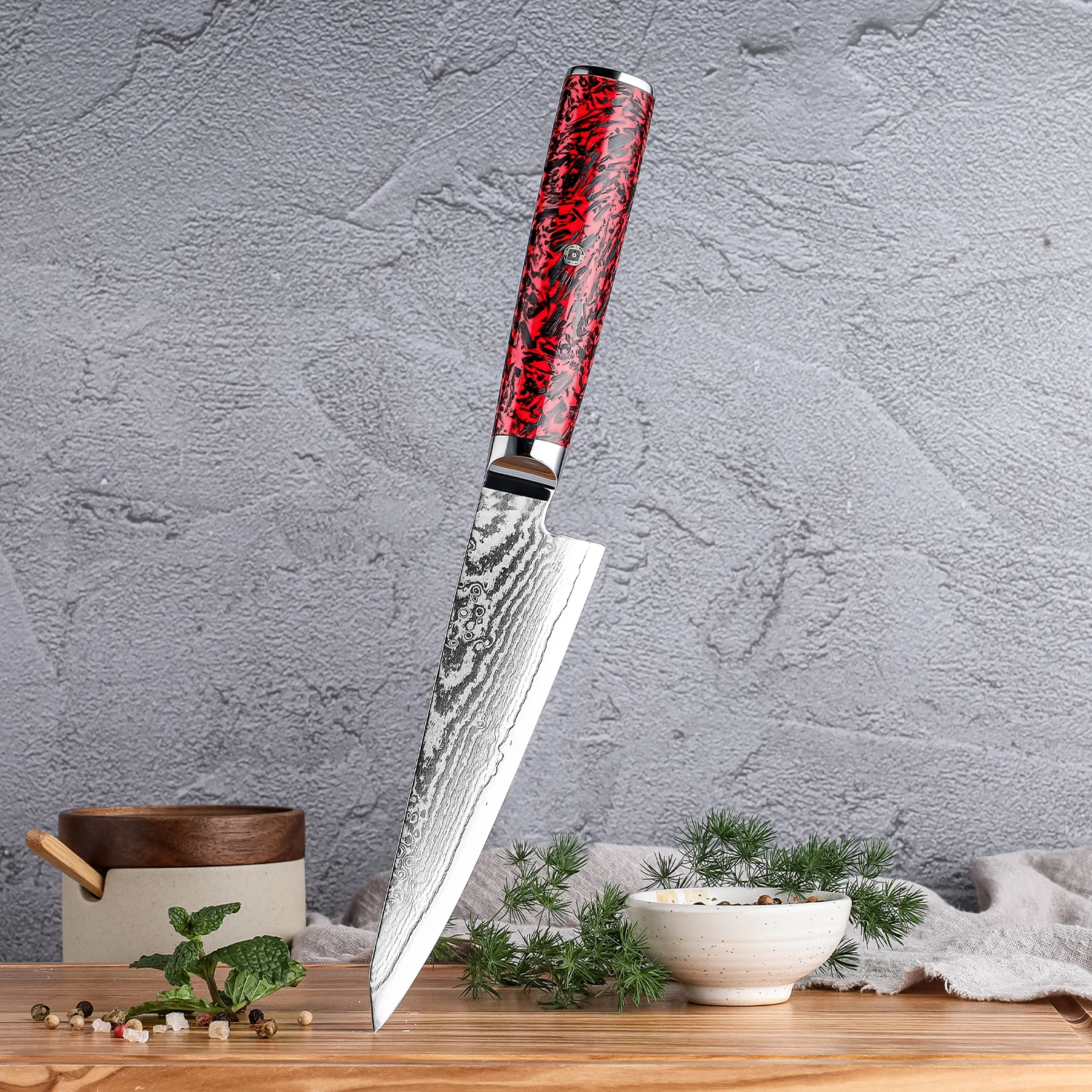 5.8' 67 Layers Damascus Steel Utility Kitchen Knife Premium Japanese Multifunction Utility Knives Carbon Fiber Red Risen Handle