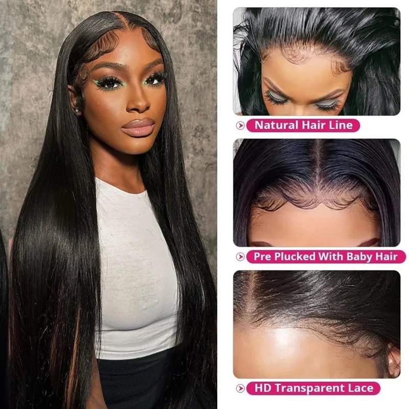 32 34 36 38 40 inch Human Hair HD Transparent Lace Front Wigs For Black Women Straight Virgin Raw Indian Hair Lace Frontal Wigs