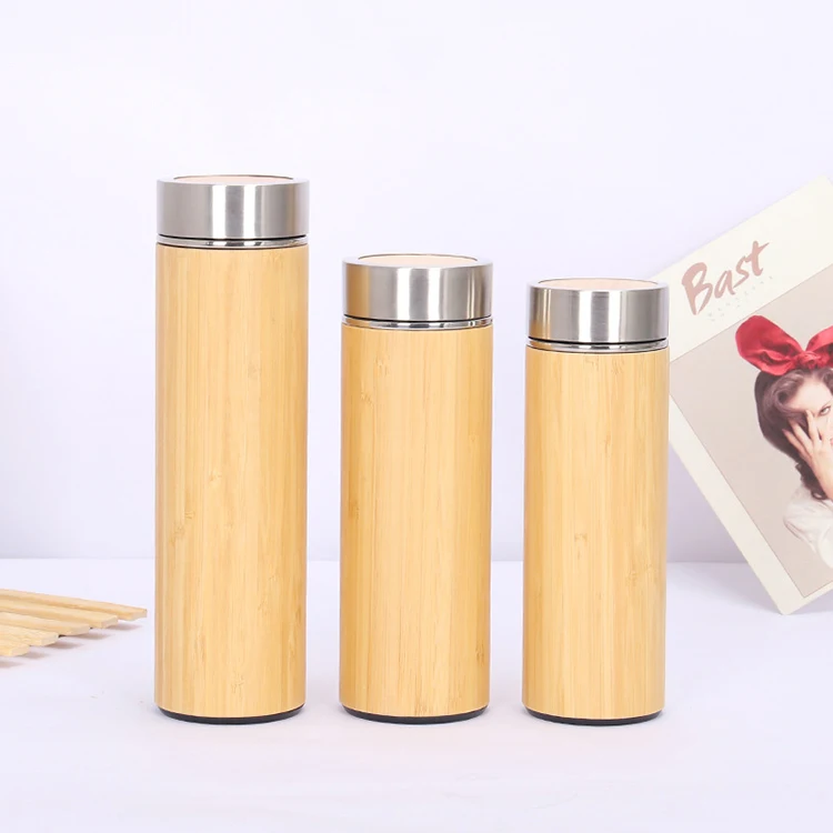 
Wholesale Custom Logo Natural Bamboo Water Bottle Double Walls Stainless Steel Vacuum Bottle 