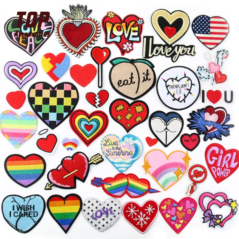 China Factory Wholesale Heart Embroidery Patches Custom Iron on Clothing