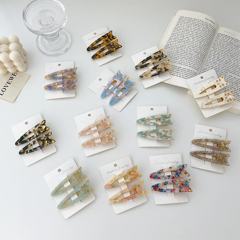 DOWELL wholesale two packs fashion hair clip women cute cat acetate hair clips