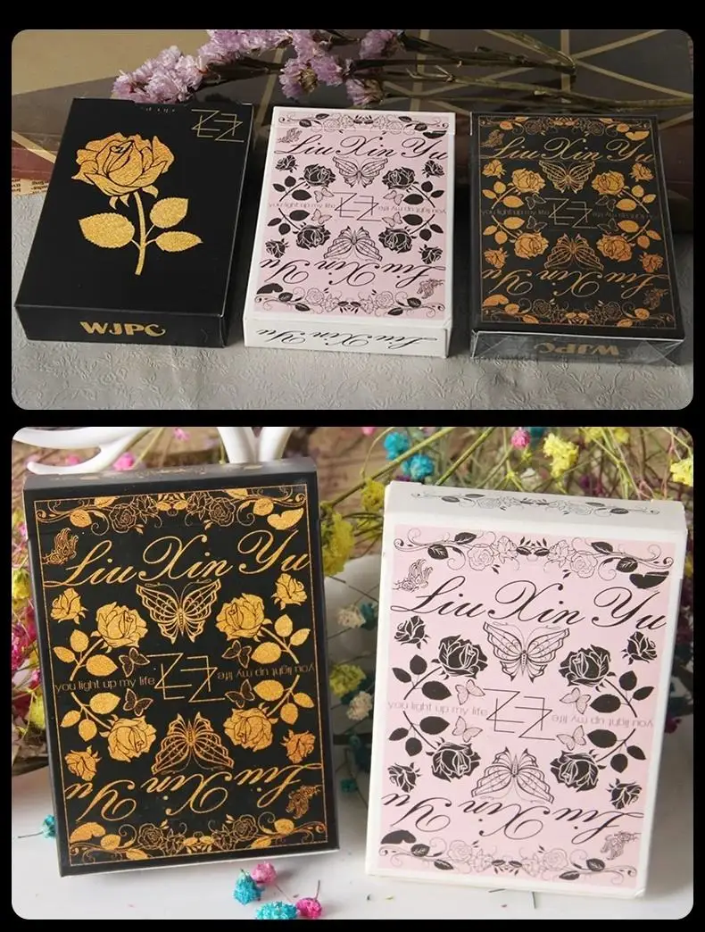 WJPC-24 Gold Card Deck Custom Gold Foil Plated Playing Cards 260 350gsm Playing Cards Paper Advertising Poker With Wooden Box