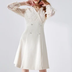 Huiquan New Design Printed Lace Decoration Beige Dress Elegant Luxury French Dress