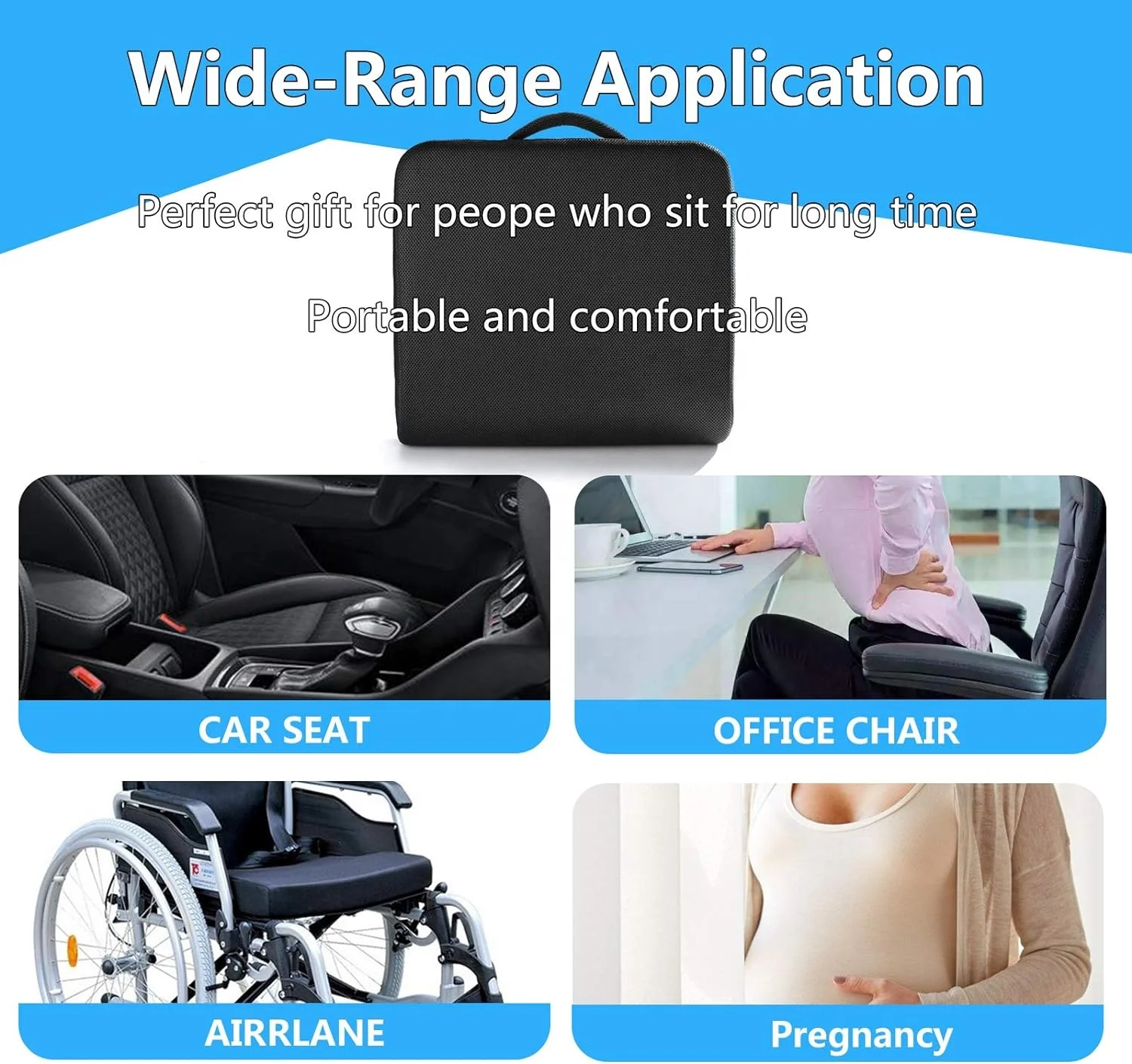 Extra Thick Large Gel Memory Foam Seat Cushion with Non-slip Bottom for Pain Relief Coccyx Wheelchair Office Chair Cushion