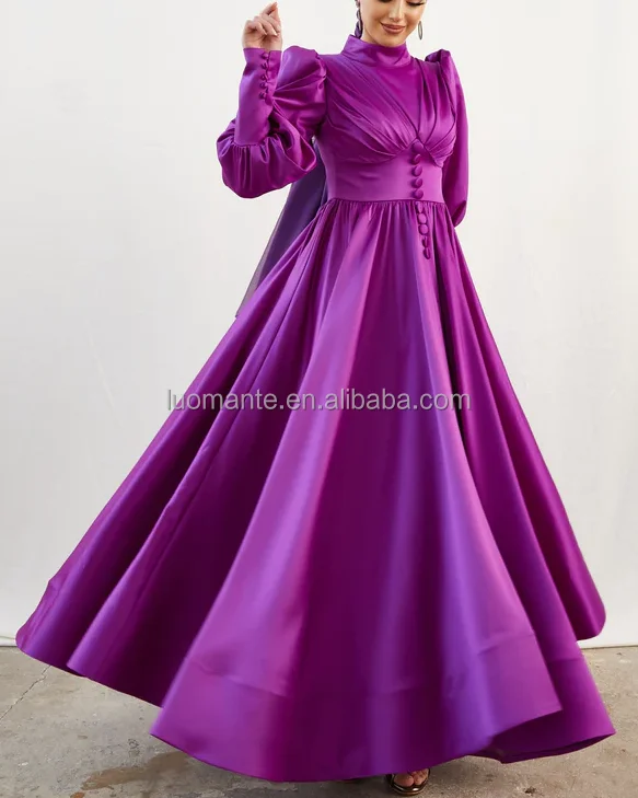 Clothing Manufacturers Dubai Muslim Satin Modest Party Prom Evening Maxi Dress For Ladies