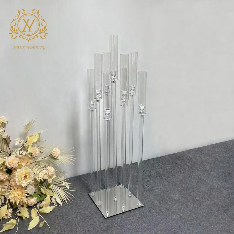 Cheap Acrylic Candle Holder Simple Modern Acrylic Candlestick 9 Arms Wedding Candle Holders for Table Decoration Centerpiece