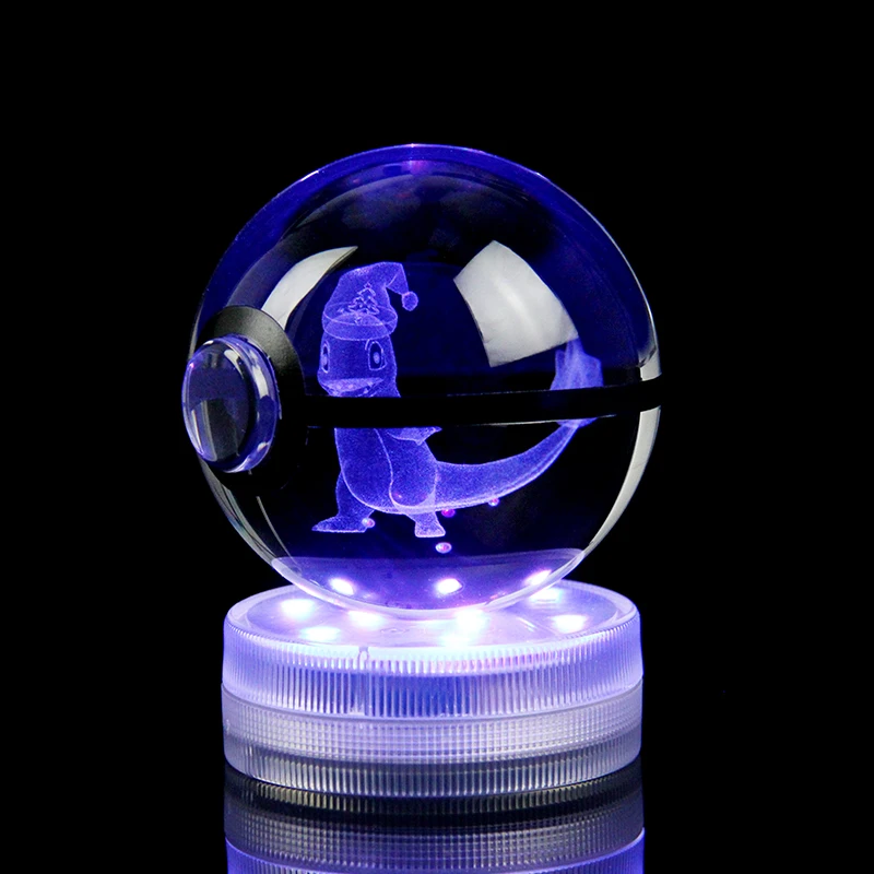 New Arrival 5CM Pokemon 3D Action Figures Charmander Christmas Hat Crystal Pokeball Led Night Lights for Children Toys Ball