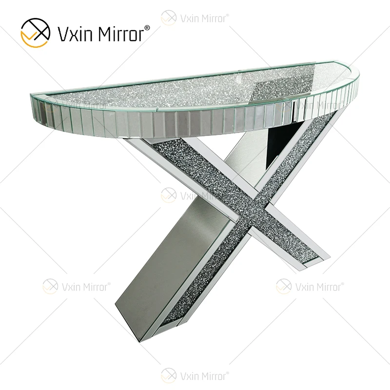  OEM Factory Supply WXWF-517 Mirrored X Shape Crushed Diamond mirror console