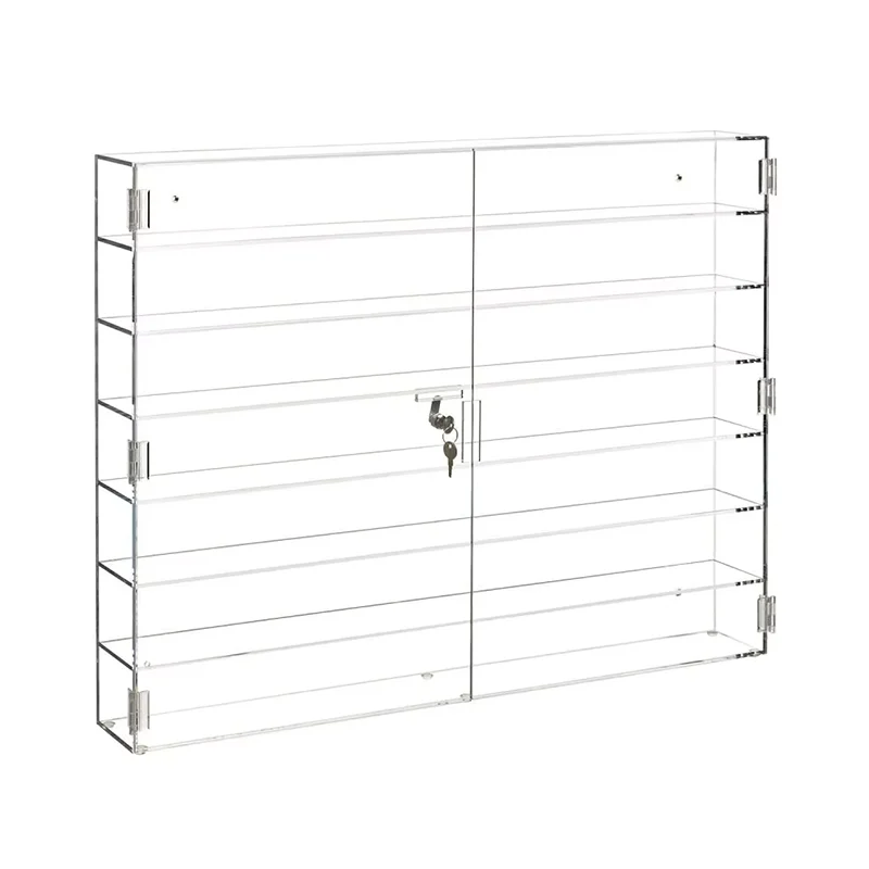 Customized Acrylic Locking door 6 Shelf Front Opening Wall Mount Display Case for wholesale