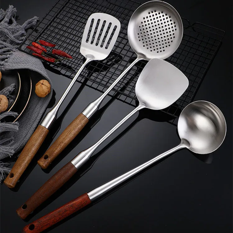 Factory Direct Selling 4 Piece Cooking Spoon Stainless Steel Tools Kitchenware Utensils With Bamboo Handle