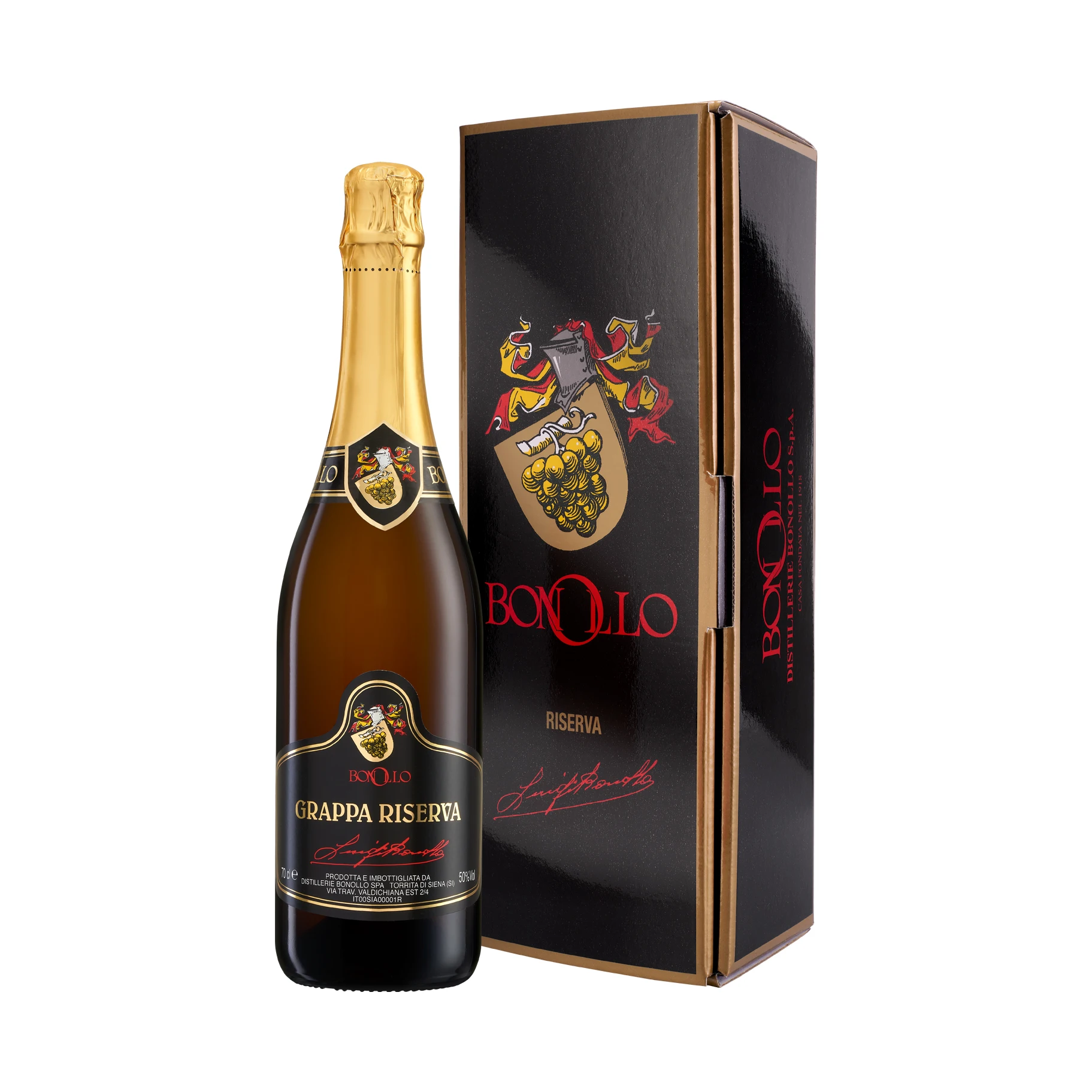 PREMIUM QUALITY GRAPPA RISERVA LUIGI BONOLLO AGED 18 MONTHS IN OAK, MADE IN ITALY, 700ml STRONG SPIRIT