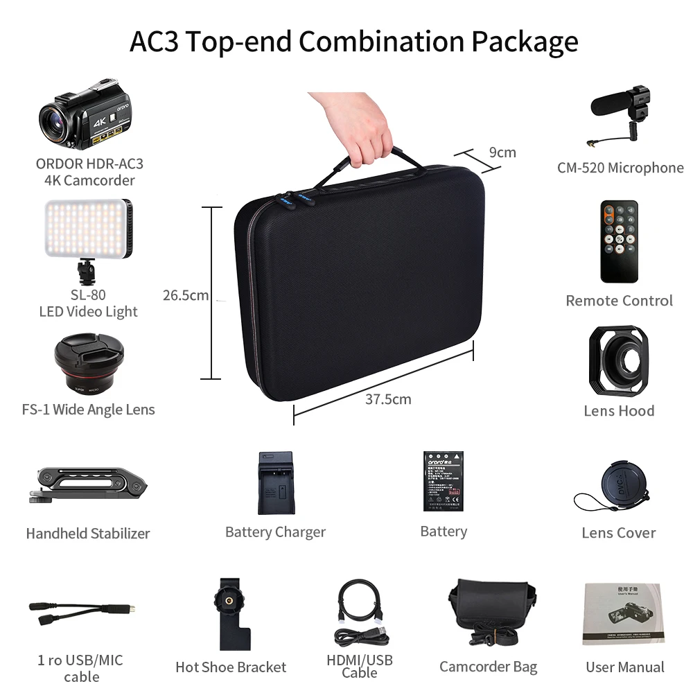 Whole Set Sell AC3 Infrared Night Vision Video Camcorder Camera with Exernal Accessories