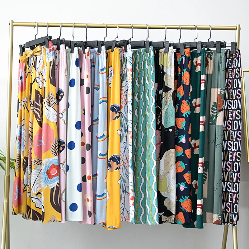 54 style wholesale cheap cotton flower Floral Print Causal Sleepwear Loose Large Size Wide Leg Pants Home Wear Trousers