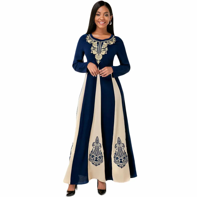 Женское платье в пол с длинным рукавом, разноцветное платье в мусульманском стиле с цветочным принтом