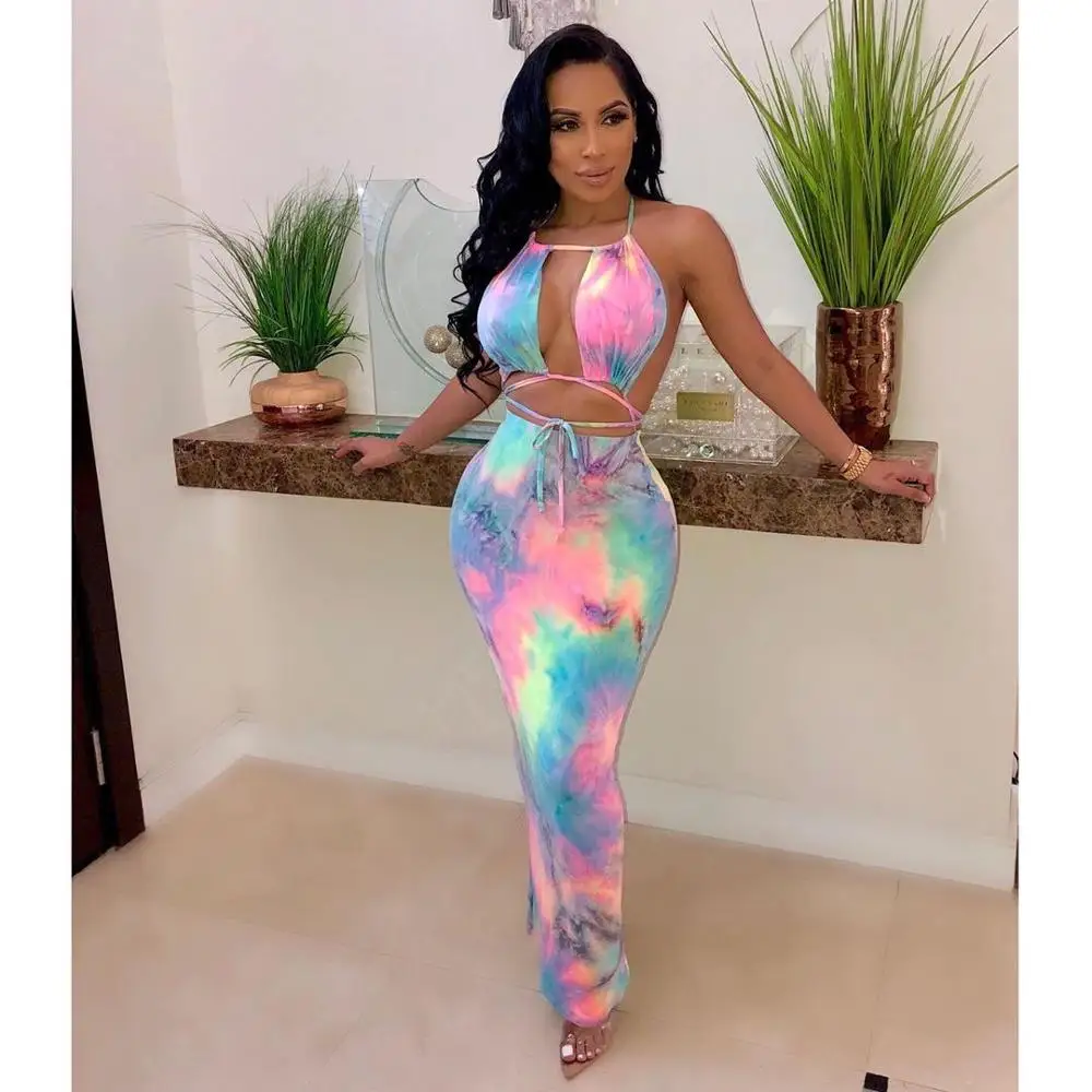 Tmall Taobao Summer Prom Thailand Backless Tie Dye Maxi Long Dress Skirts
