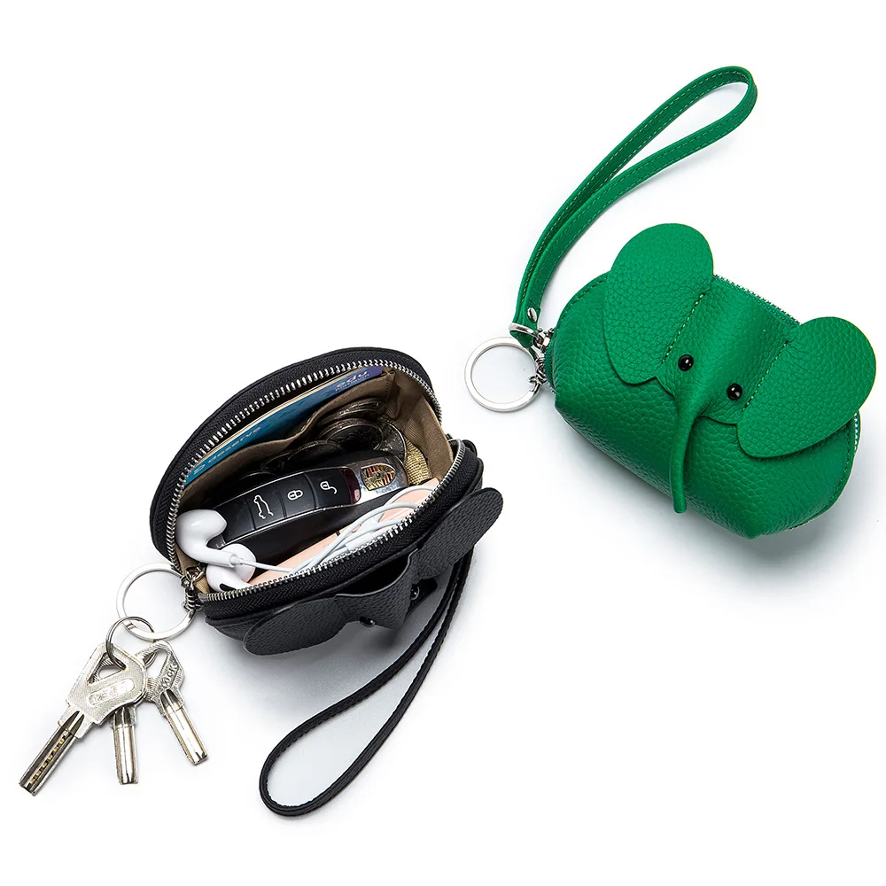 Cute Three-Dimensional Elephant Coin Wallet Coin Purse Key Chain First-Layer Cowhide Card Holder Storage Bag Elephant Purse