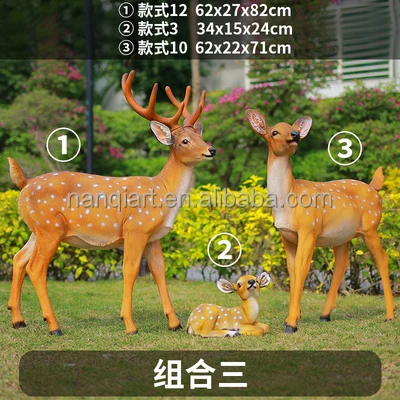 Outdoor Garden Park Decoration Ornament Artificial Resin Crafts Lifelike Life Size Fiberglass Sculptures Animal Sika Deer Models