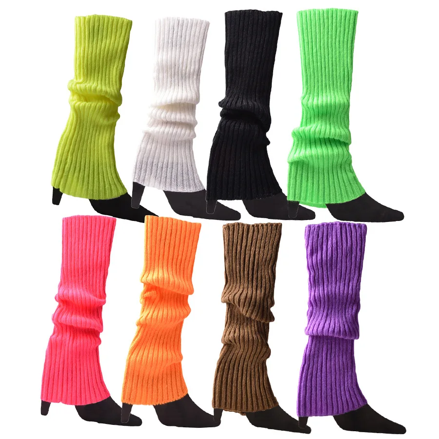 2024 Autumn and Winter Colorful Fluorescent Knitted Socks for Women Warm Foot Set Halloween Dress Up leg sleeves