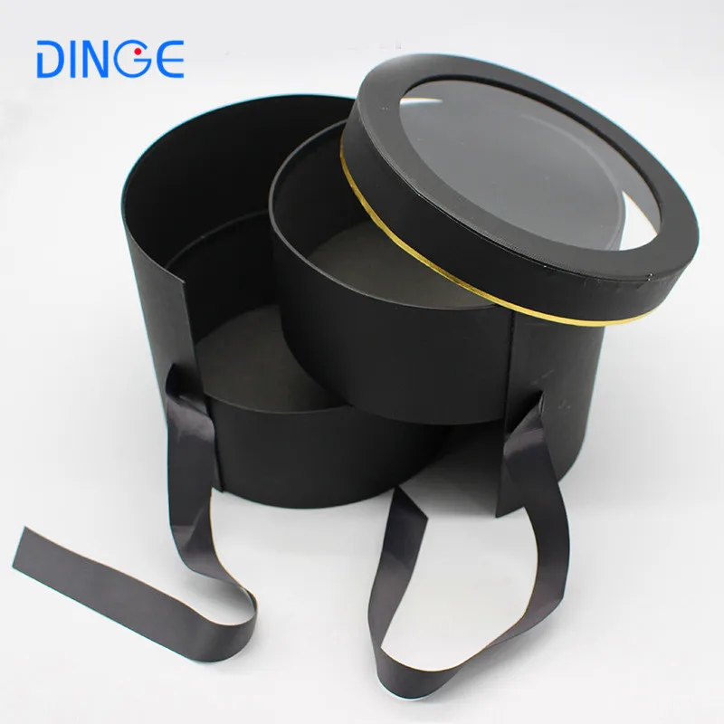 Creative Round Paper Double Layer Rotating Flower Packaging Box Hug Bucket for Birthday Anniversary Surprise Gift Cardboard Box