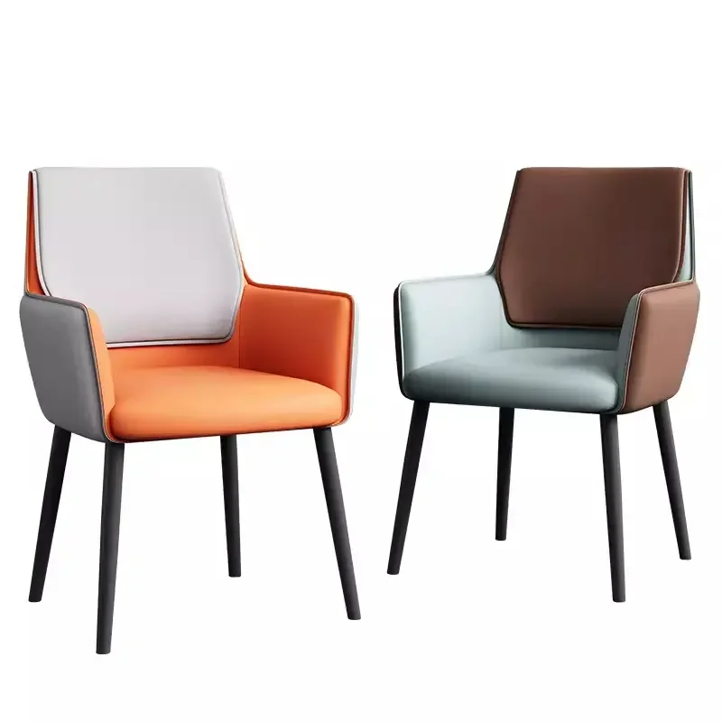 Modern Light Luxury Hall Living Room Saddle Leather Dining Chair Sales Office Discuss Italian Leisure Backrest Armrest Chair