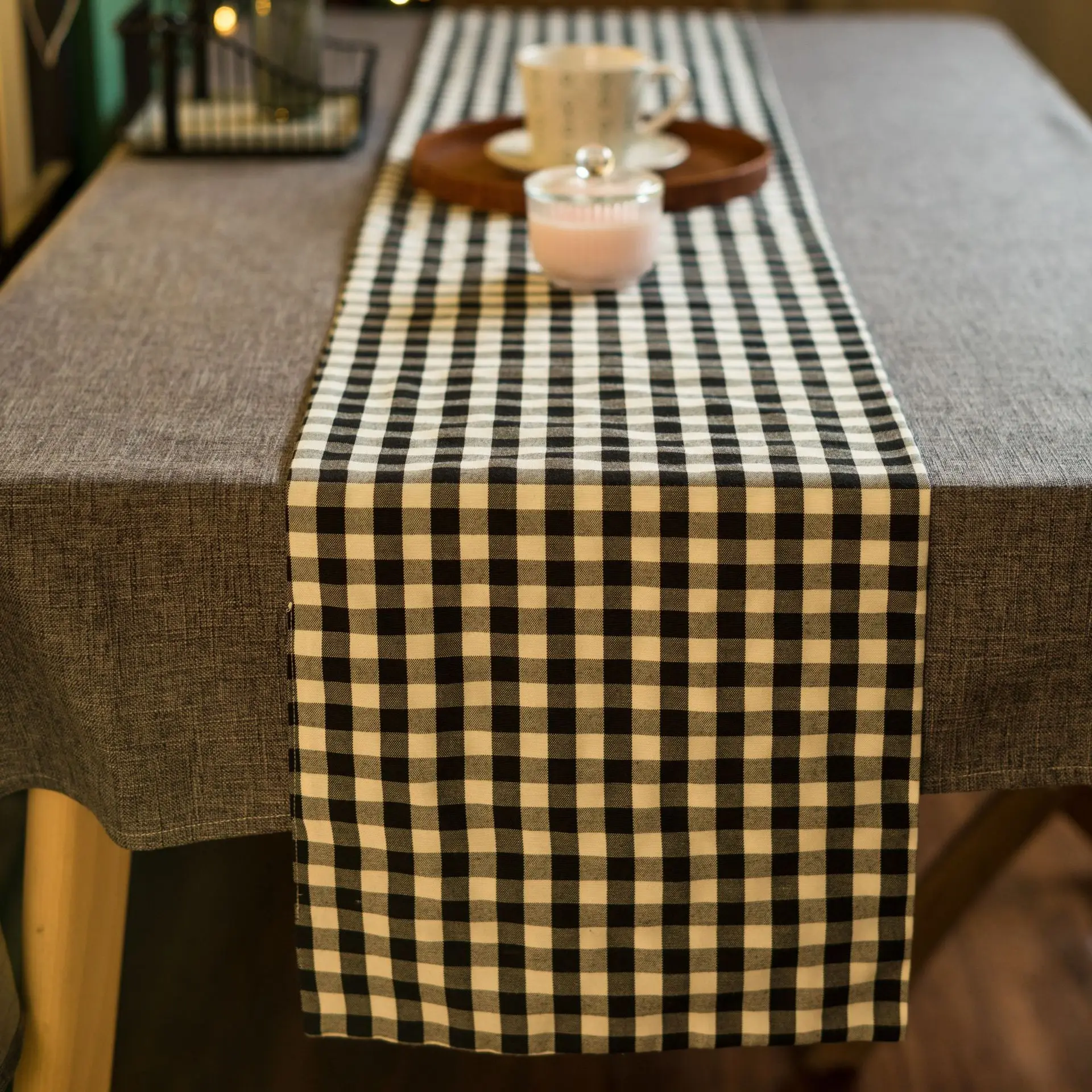 I@home 120 inch 90 inch 108 inch woven pottery barn plaid dining table runner and placemats