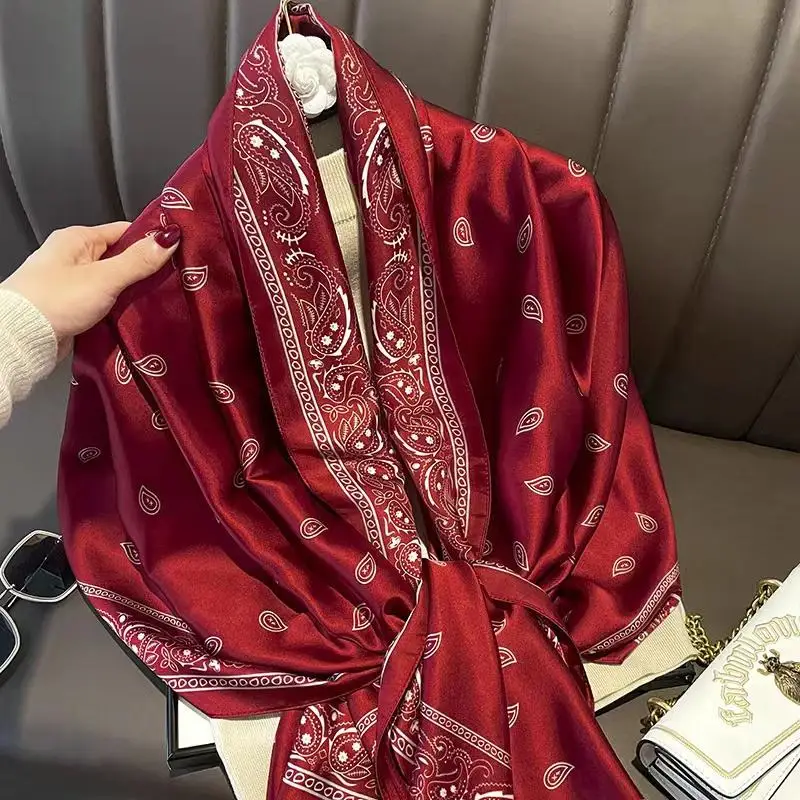 2024 autumn new style big size silk scarf 180 * 90 fashion woman polyester scarf shawls factories China