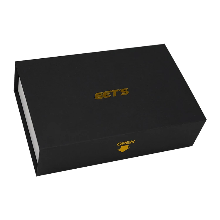 1200 GSM PaperBoard Customized Packaging Gold Logo Black Magnet Gift Boxes With Magnetic Lid