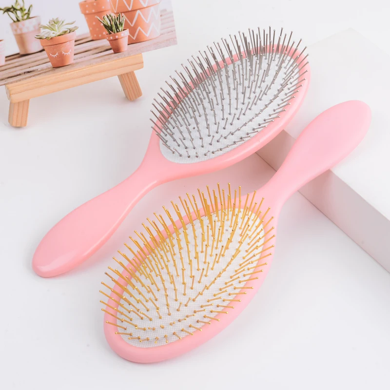 New Hot Sale Pink stainless Steel metal pin bristle Needle Hair Brush With Nylon Hair Brush For Salon