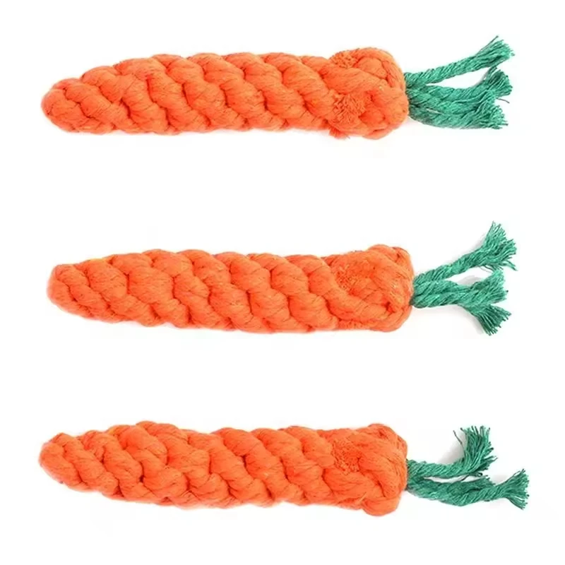 Durable Interactive Pet Carrot Cotton Toys Hand Woven Cotton Rope Carrot Shape Toy Pet Molar Rope Toys