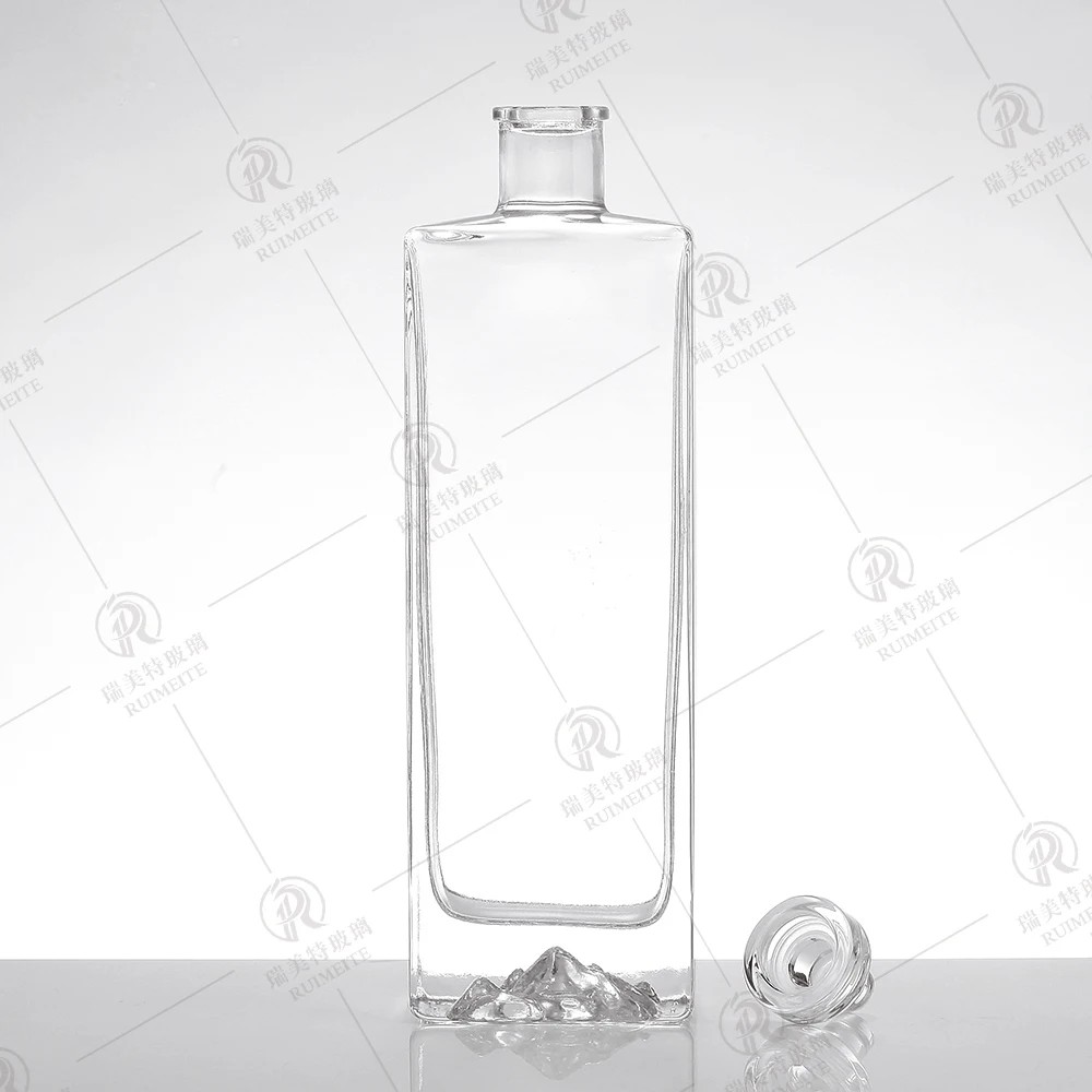 Durable high flat square glass bottle for Liquor/Whiskey/Brandy/XO/Vodka with stopper