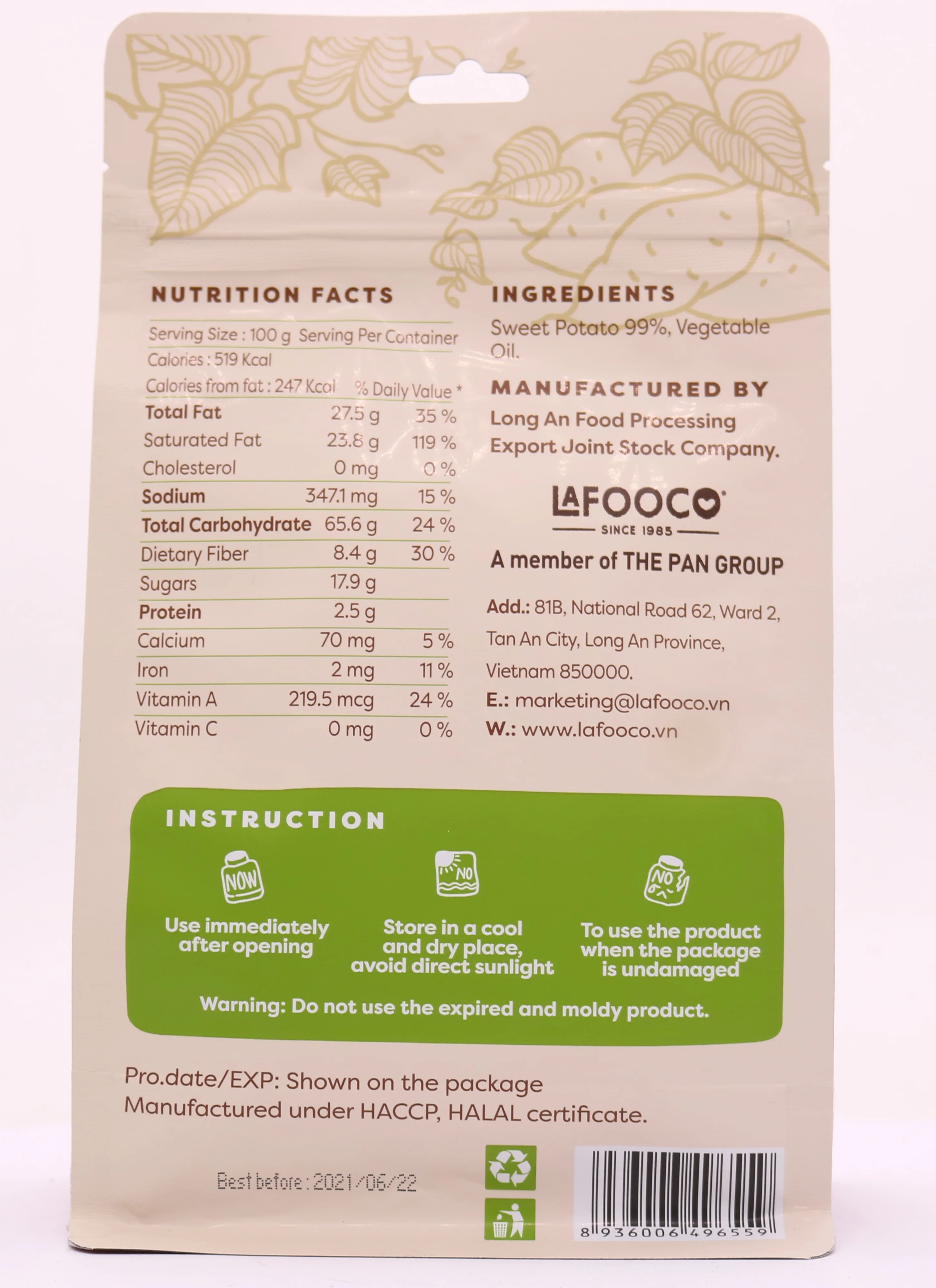 OEM Sweet Potato Chips in Vietnamese Specialty Snack 100g Standing Pouch Bag