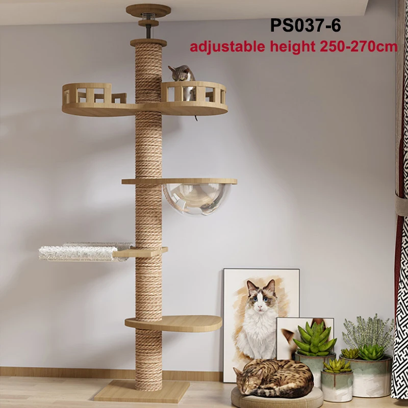 Adjustable cat climbing frame from floor to ceiling height wooden cat climbing frame sisal cat scratching post hammock
