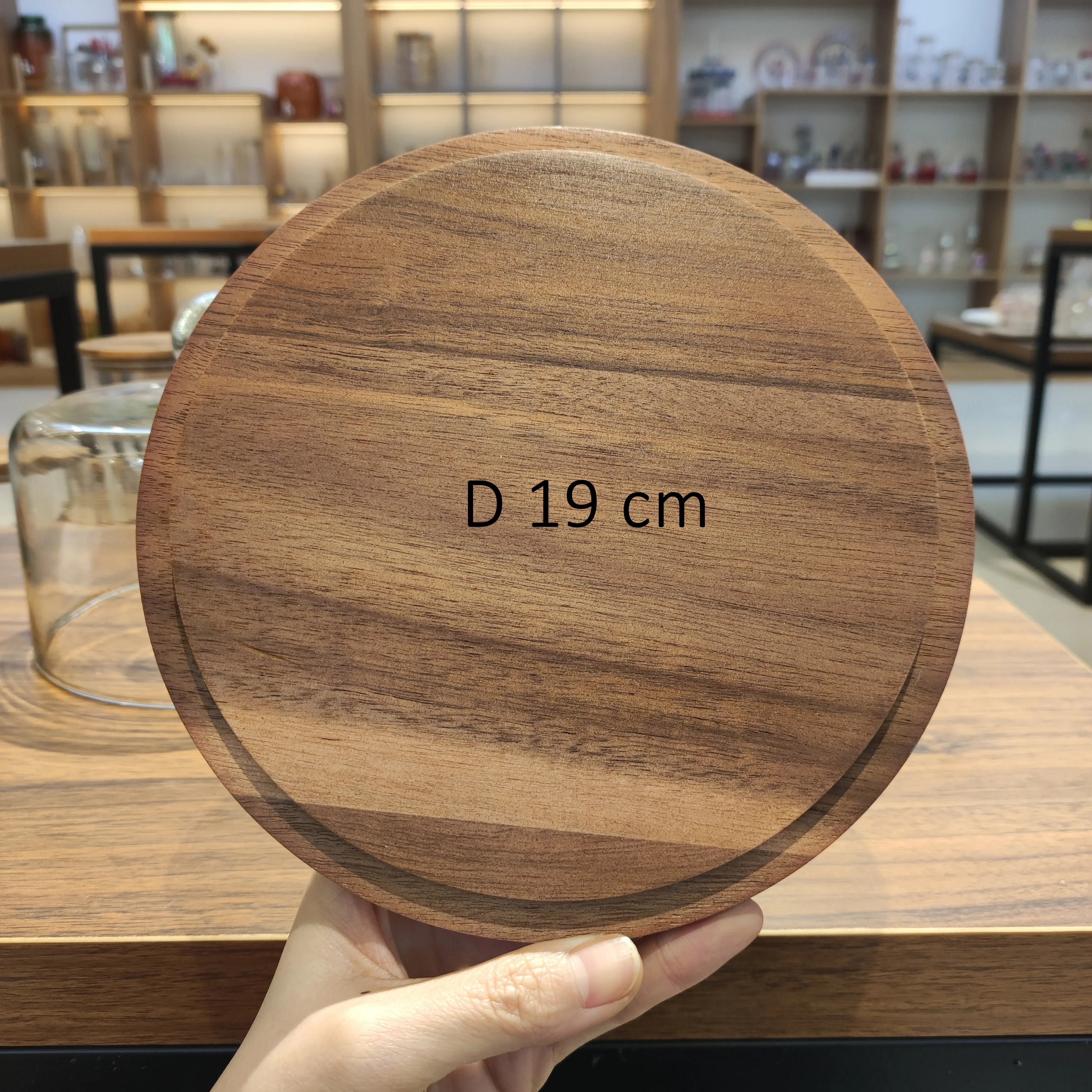 High Quality Acacia Wood Cake Holder Flat Round Wood Server Cake Stand with Glass Dome