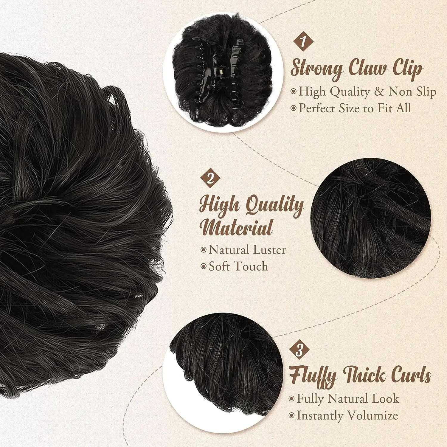 FUJIA Messy Buns Hair Extensions Claw Clip Chignons Wavy Curly High Temperature Fiber Bun Clip in Claw Hair Pieces