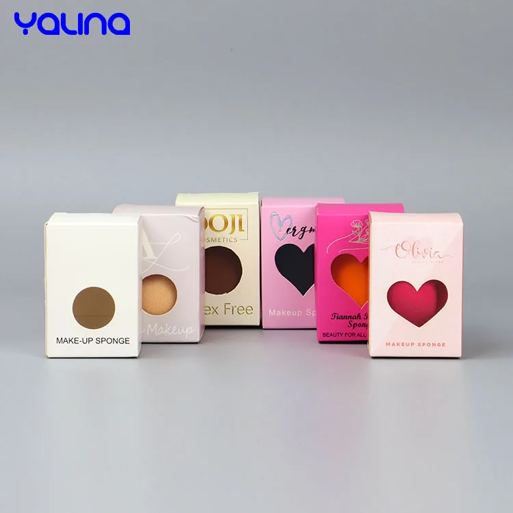 Custom Packaging Cajas de Embalaje Window Box Packaging Paper Gift Box Clear PVC Window Makeup Sponge Packaging