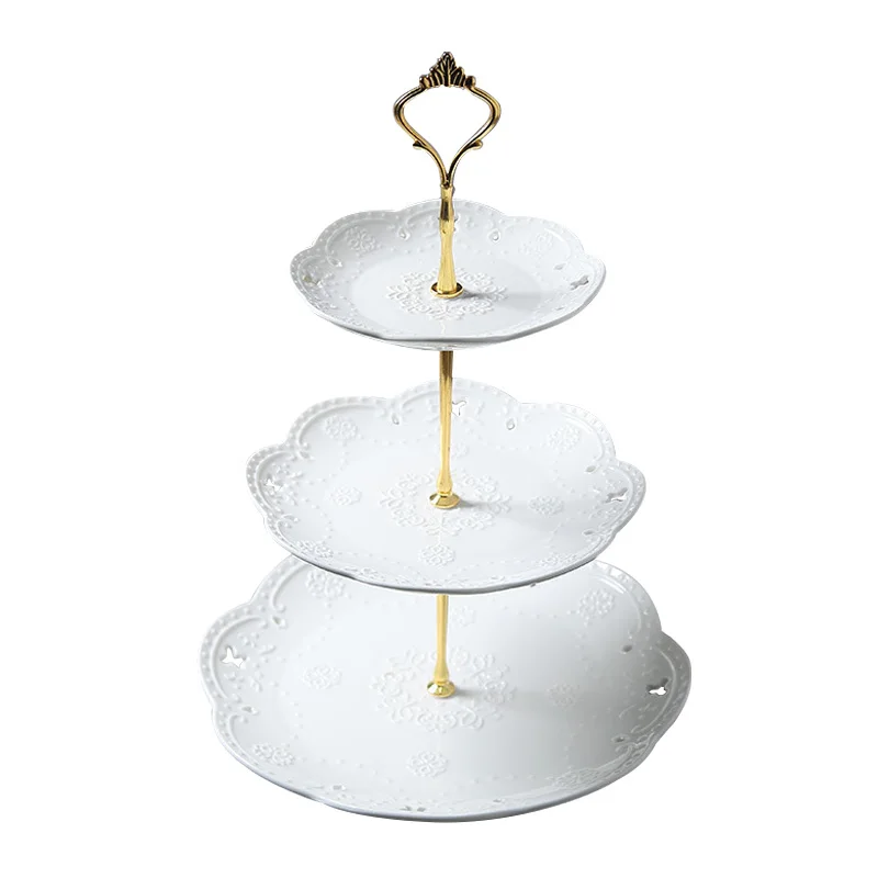 Eco-Friendly 3-Tier Porcelain Cake Stand Shape Food Grade Tea Party Serving Platter Cupcake Dessert Stand Birthday Candy Set Bag